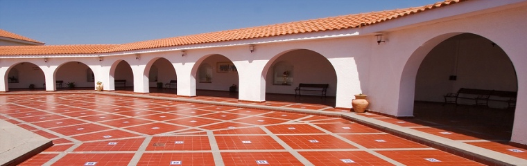 beautiful red tile patio shining in the light